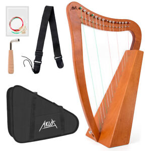 Aklot 15 String Harp Mahogany Nylon with Carry Bag Tuning Wrench String Strap