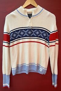Dale Of Norway Sweater Large Pullover Beige Red Blue Fair Isle Quarter Zip Wool