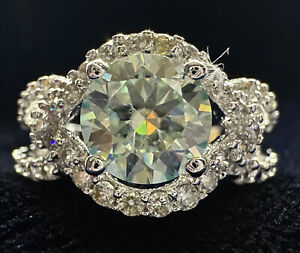3.31 Ct Vvs1/:= Ice Blue White Moissanite Diamond Silver Engagement RING Size 7