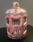 Vintage Italian Ceramic Decorative Pink/Red Floral Bird Cage w/  Door