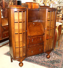 English Antique Oak Tudor Style Side By Side Drop Front Desk /Bookcase