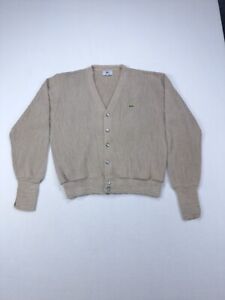 Izod Lacoste Sweater Cardigan Mens Large Vintage 1970 Light Brown Orlon Acrylic