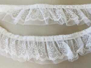 2 Yards Bright White Double Layers Ruffled Lace Trim for Sewing/Crafts/2.5