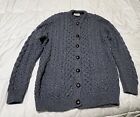Shannon Woolen Mills Sweater Irish Wool Cable Knit Cardigan Size M 2 Front Pckts