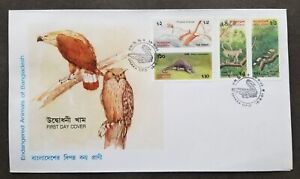 *FREE SHIP Bangladesh Endangered Animals 1991 Bird Monkey Owl Fauna Wildlife FDC