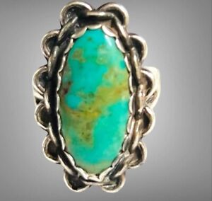 Vintage Maisels Fred Harvey Era Trading Post green turquoise ring Sz 6.5 NICE 1”