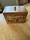 VTG Hand Painted Strawberries 🍓 Walnut Stained Wooden Recipe Box