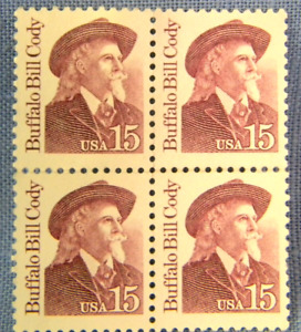 Block of 4 15 Cent Stamps Buffalo Bill Cody Issued 1988 Scott 2177 Mint NH