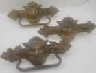 Three Antique Victorian Pressed Brass Lion Drawer Pulls