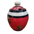 Su Chi Pottery Handmade Red Green Spiral Sugar Honey Pot Bowl w/ Lid