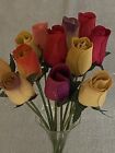A Dozen 12 Wood Shaving Roses Flowers Long Stem Assorted and Vase