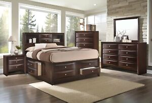NEW ULTIMATE Cherry Brown Storage Queen King 5PC Bedroom Furniture Set B/D/M/N/C