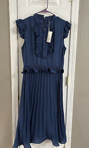 NWT Trish Scully Women Ruffle Midi Blue Casual Dress 6