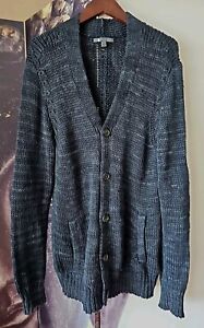 John Varvatos Men's Sweater Jacket Blue Heavy Knit V Neck Cardigan Button Size M