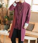 Chinese Style Men's Cotton Linen Long Jacket Retro Trench Coat Casual Outwear
