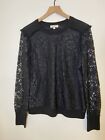 TORY BURCH Black Lace Overlay Front & Sleeve Soft Merino Wool Sweater Sz L