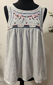 American Eagle Outfitters Women's Gray Embroidered Aztec Shirt  Tank Top Sz L