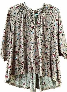 Women’s Pink Floral Tunic Top with Ruffled Neckline Size 3X