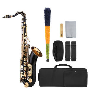 Professional Tenor Saxophone Brass Black Lacquer Bb Sax W/ Carry Case Kit Z5V3