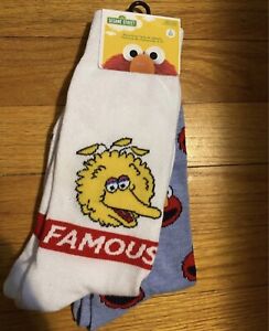 Big Bird & Elmo Sesame Street Mens Novelty Socks 2 Pairs Shoe Size 6-12 NEW!