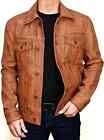 Men's Leather Shirt Biker Vintage Distressed Brown Real Lambskin Trucker Jacket