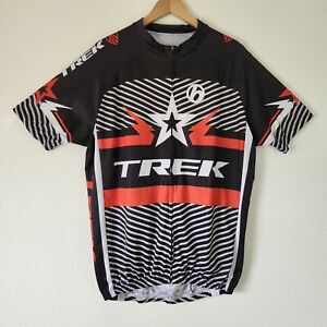 Trek Men's XXL Black White Dark Wash Short Sleeve Full Front Zip Bicycle Shirt