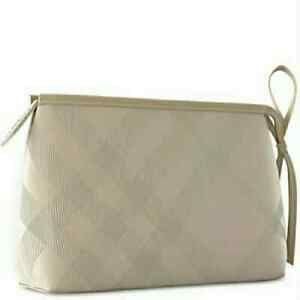 Burberry Large Stone Tan Pouch Travel Toiletry Makeup Bag with Gift Box