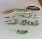 NICE LOT OF VINTAGE HAIR CLIPS, BARRETTES, PINS ETC-RHINESTONES, ABALONE &