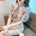 Korean Fashion Womens Floral Chiffon Casual Puff Sleeve Fairy Tops Blouse Shirt