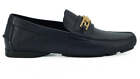 Versace Driver Men Navy Blue Loafers 100% Leather Medusa Logo Flat Slipper Shoes
