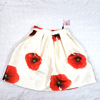 NWT Chicwish Skirt Beige Satin Large Red Poppy Floral lined Polyester Sz SMALL