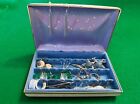 Vintage Small White Starry Interior Jewelry Box Case with Misc Costume Jewelry