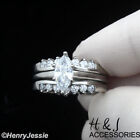 Women Stainless Steel Silver 1.65 Ct Marquis Shaped CZ Engagement Ring SETS*AR59