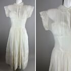 Vtg 40s 50s White Chiffon Wedding Dress Pleats Womens Size Medium Flawed