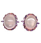 Unheated 14 X 17 mm. Rose-Quartz & Pink Amethyst Earrings Silver 925 Sterling
