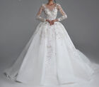 Luxury Long Sleeve Wedding Dress Scoop Neck Beading Sequined A Line Bridal Gowns
