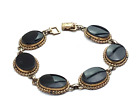 Gold Filled Bracelet WRE Black Onyx Gemstone Oval Dotted Edge Panels NO OFFERS