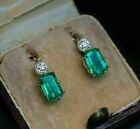 Antique Vintage Art Deco Earrings 3.17 Ct Simulated Emerald 14k Rose Gold Plated