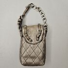Vintage Juicy Couture Wristlet Cell Phone Case Y2K Gold Leather Quilted Chain