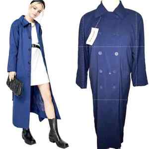 Neiman Marcus Womens 10 OVERSIZED TRENCH Coat Double Breasted Long Navy Blue XL