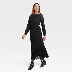 Women's Long Sleeve A-Line Maxi Dress - Knox Rose Black L