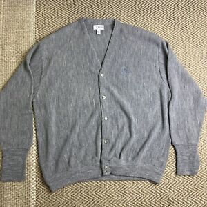 Vintage Izod Men's 2X Cardigan Grandpa Sweater Gray Crest Vneck USA Made
