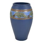 Ephraim Faience 1998 Art Pottery Blue Banded Oak Leaf Ceramic Vase 843