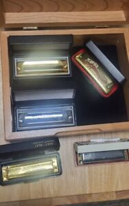 Hohner  Anniversary Limited Edition Melody Harp Harmonica! Lot Of 5 + Wood Box.