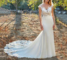 Elegant Mermaid Wedding Dresses Cap Sleeve Lace Applique Bridal Gown Sweep Train