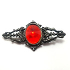 Vintage Brooch Pin Black Red Oval Rhinestone 2 inch, With Gift Box