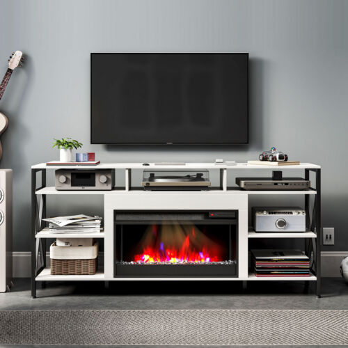 TC-HOMENY TV Stand with Fireplace for 70