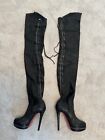 Christian Louboutin Unique 140 Over The Knee Leather Boots 38 8 Stiletto Heels
