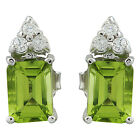 2.65ctw Natural Peridot Diamond 14k Solid Gold Emerald Cut Stud Earrings 5x12 mm