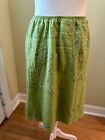 Linen green and white casual embroidered  flowered boho skirt 12P